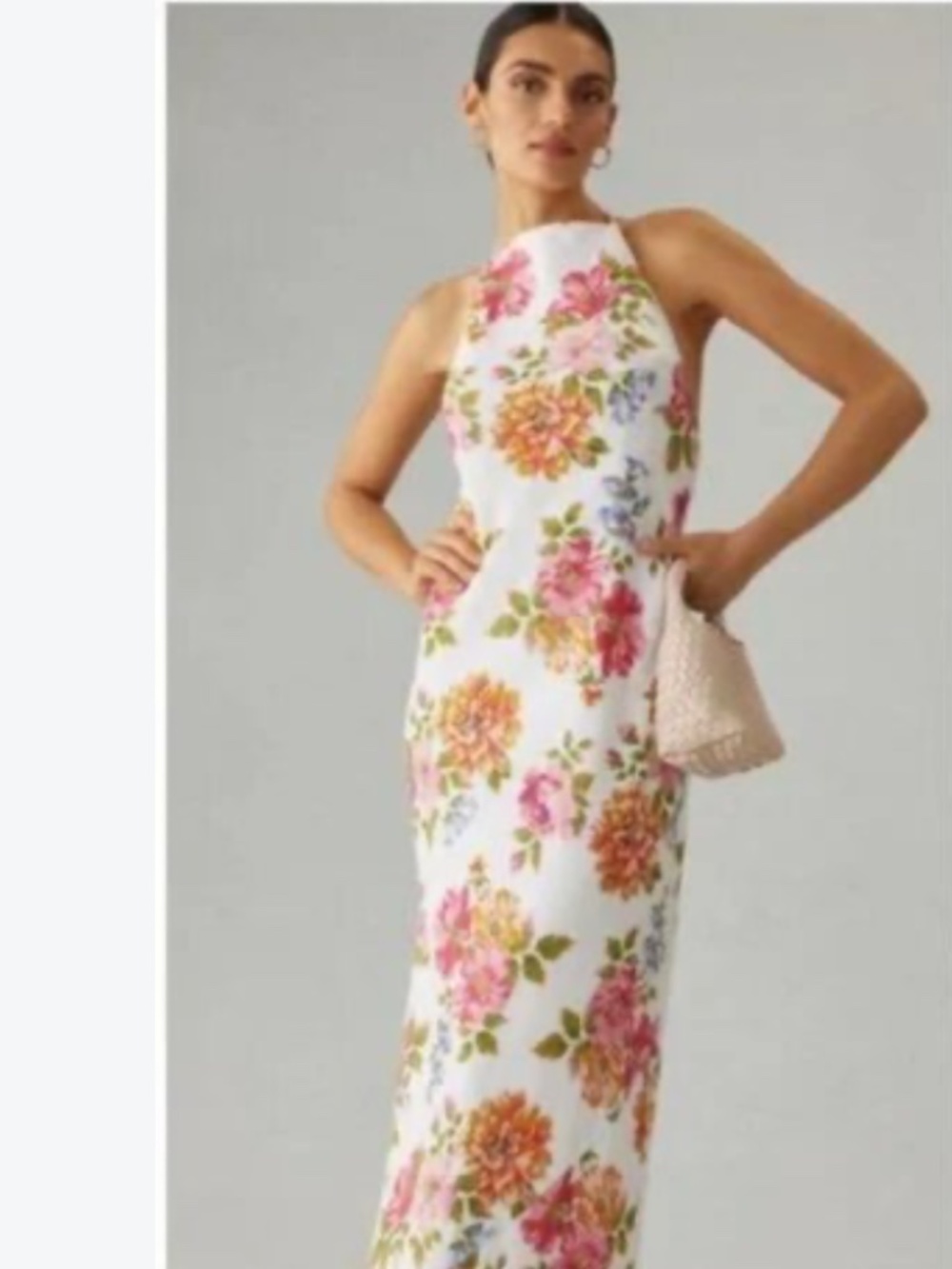 Reformation Backless Floral Midi Dress in White, Pink & Green